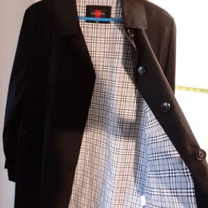 Gallery Black Raincoat Womens Large L Trench Coat Water Resistant Jacket classic
